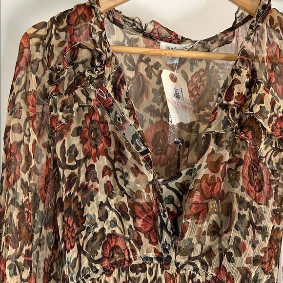 Sundance Litzy Bloom Dress Floral Ruffle Long Sleeve Boho Midi Sheer PL - Picture 4 of 7